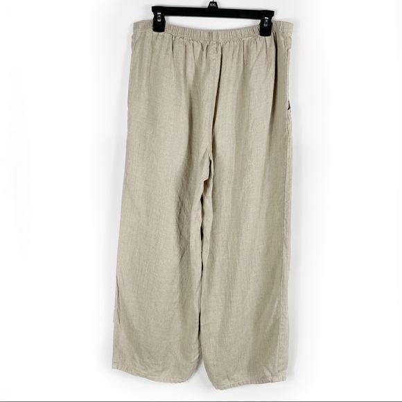 SOLD-FLAX 100% Linen Pants Pull On Wide Leg Beige Lagenlook Natural Minimalist - Picture 6 of 7
